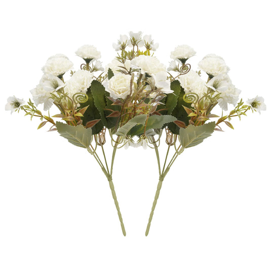 5 Branch 11 Heads Artificial Flowers Fake Silk Carnations Bouquet Mini Plastic Plants Arrangements for Home Office Wedding Table Décor（2pack, White）