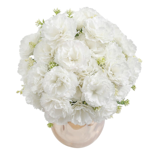 Carnations Artificial Flowers,4pcs White Fake Carnation Real Touch Silk Flowers for DIY Wedding Bridal Bouquets Floral Arrangements Home Kitchen Office Party Decoration